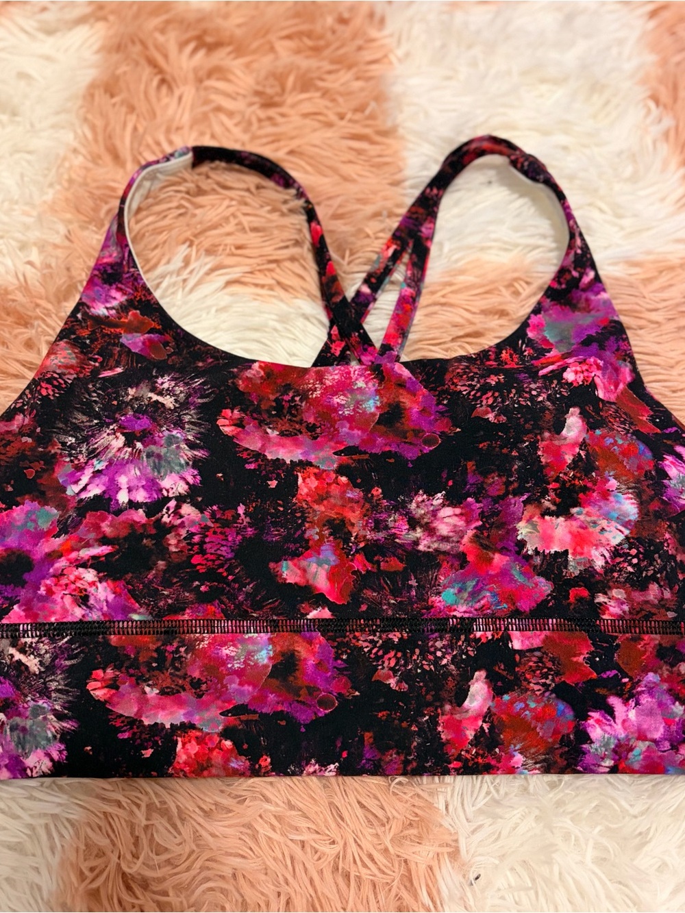 Lululemon Women’s Floral Active Sports Bra - Pink/Black SIZE 6